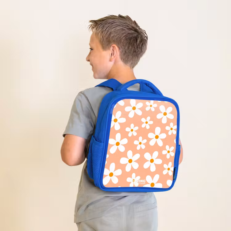 Madeliefjesmania perzik Kinderrugzak - Blauw middel -sfeer2