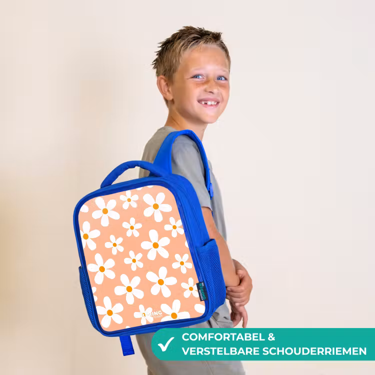 Madeliefjesmania perzik Kinderrugzak - Blauw middel -sfeer3_NL