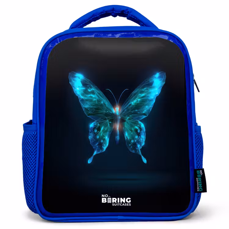 Magische digitale vlinder Kinderrugzak - Blauw middel -3d