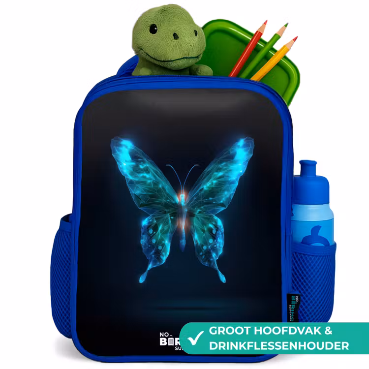 Magische digitale vlinder Kinderrugzak - Blauw middel -inhoud_NL