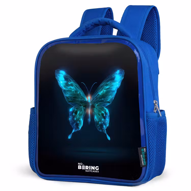 Magische digitale vlinder Kinderrugzak - Blauw middel -schuin