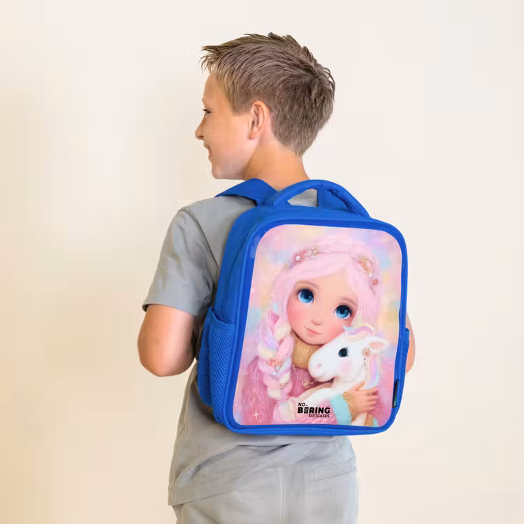Meisje - Eenhoorn - Roze Kinderrugzak - Blauw middel -sfeer2