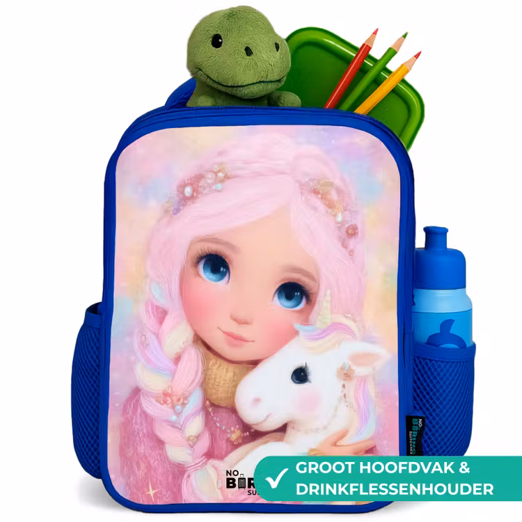 Meisje - Eenhoorn - Roze Kinderrugzak - Blauw middel -inhoud_NL