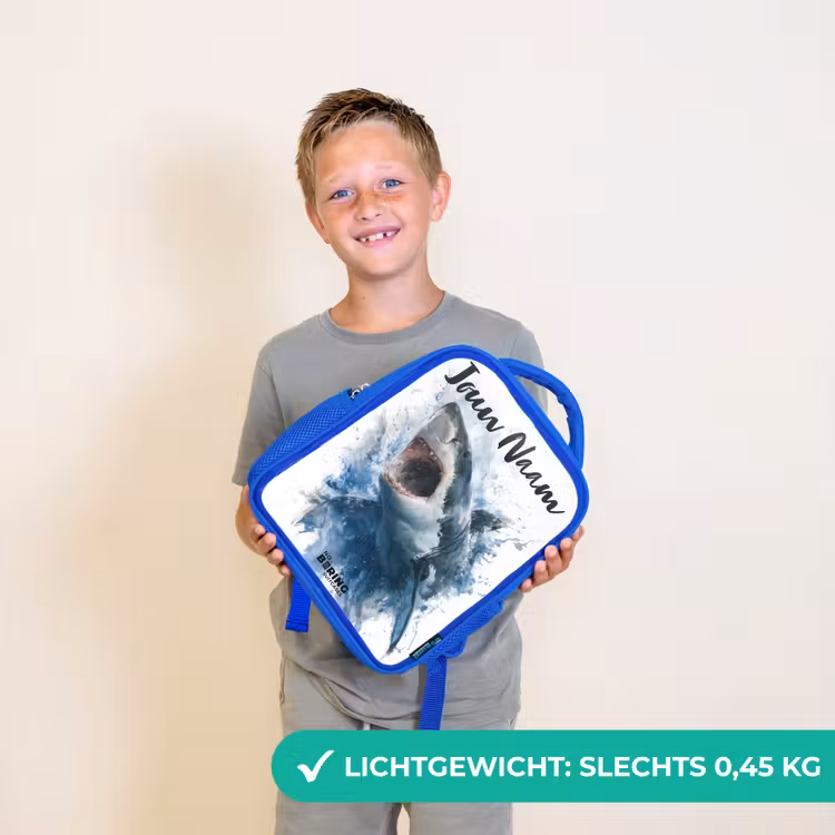 Aanvallende haai in waterverf Kinderrugzak - Blauw middel -sfeer1_NL