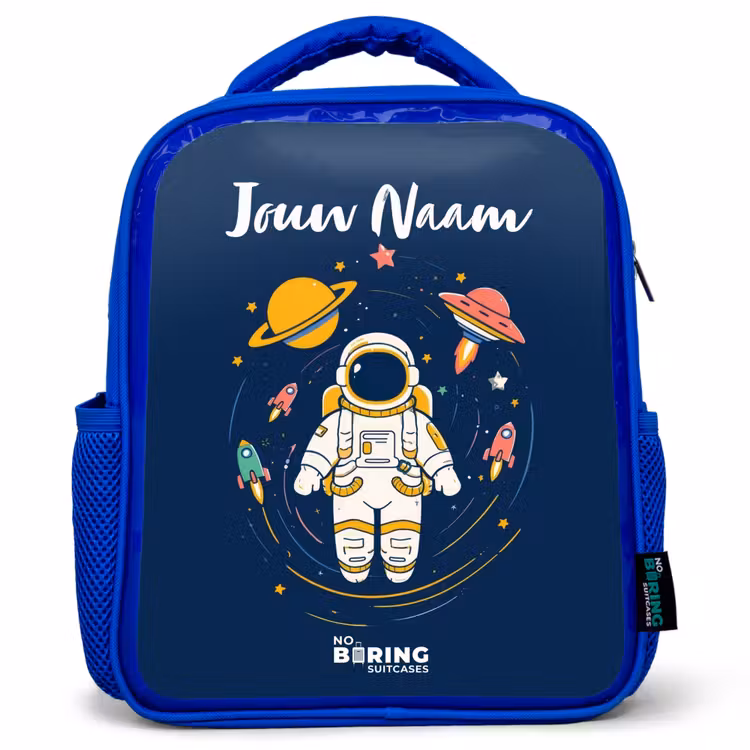 Astronaut - Planeet - Sterren - Raket Kinderrugzak - Blauw middel -3d