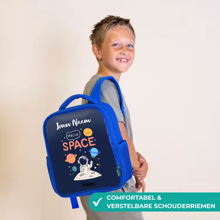 Astronaut - Quote - Planeten - Sterren Kinderrugzak - Blauw middel -sfeer3_NL