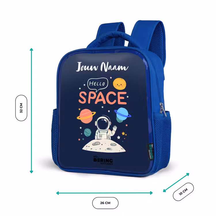 Astronaut - Quote - Planeten - Sterren Kinderrugzak - Blauw middel -productfoto_formaten