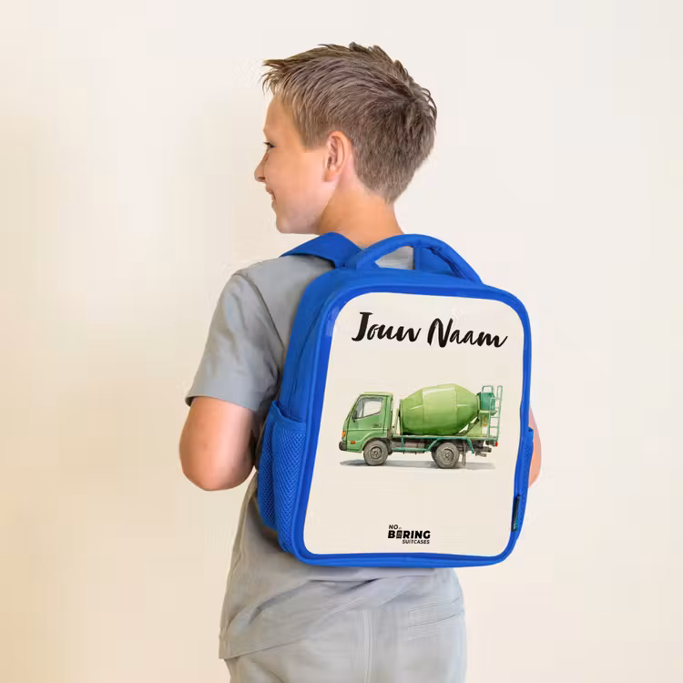 Betonmixer - Getekend - Groen Kinderrugzak - Blauw middel -sfeer2