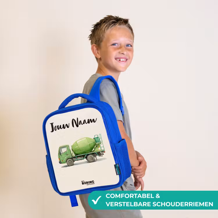 Betonmixer - Getekend - Groen Kinderrugzak - Blauw middel -sfeer3_NL