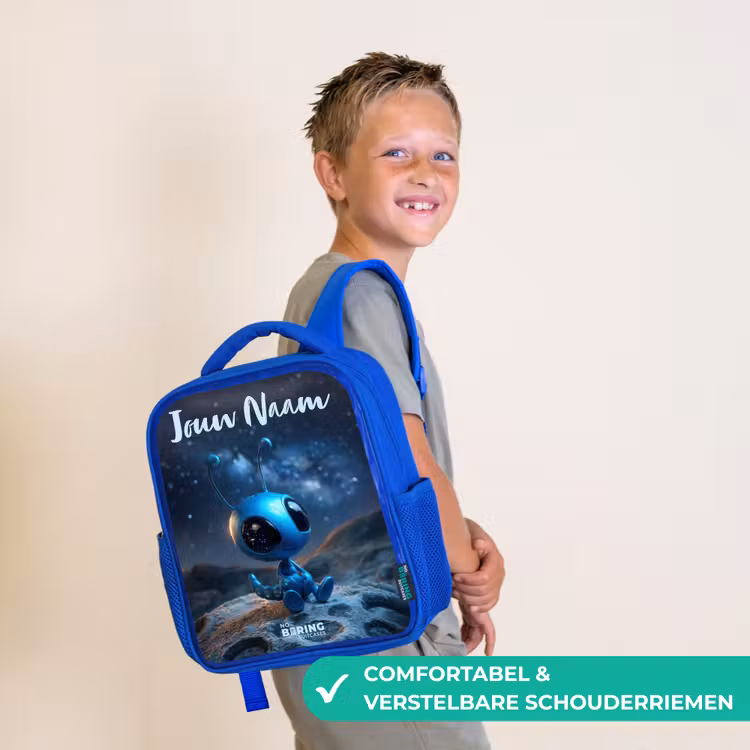 Blauw buitenaards wezentje onder sterrenhemel Kinderrugzak - Blauw middel -sfeer3_NL