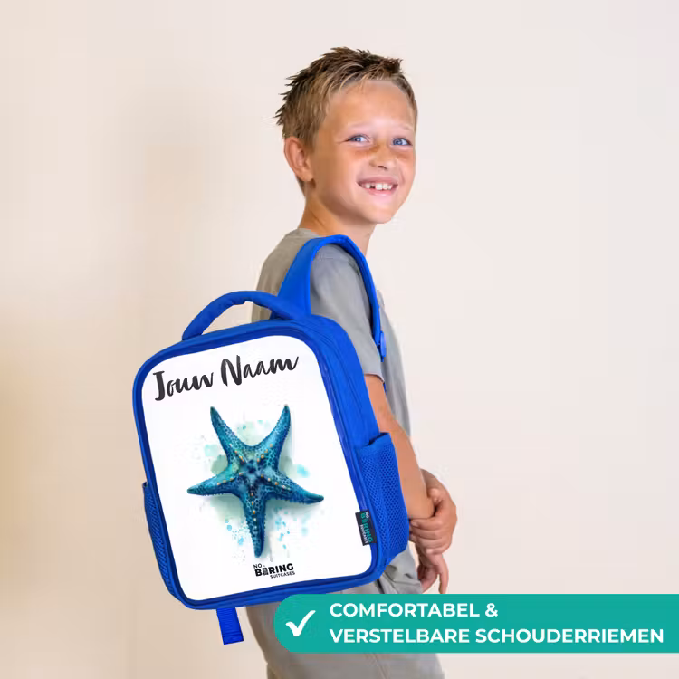 Blauwe Zeester op Witte Achtergrond Kinderrugzak - Blauw middel -sfeer3_NL