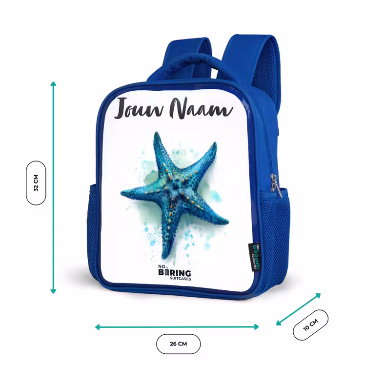 Blauwe Zeester op Witte Achtergrond Kinderrugzak - Blauw middel -productfoto_formaten