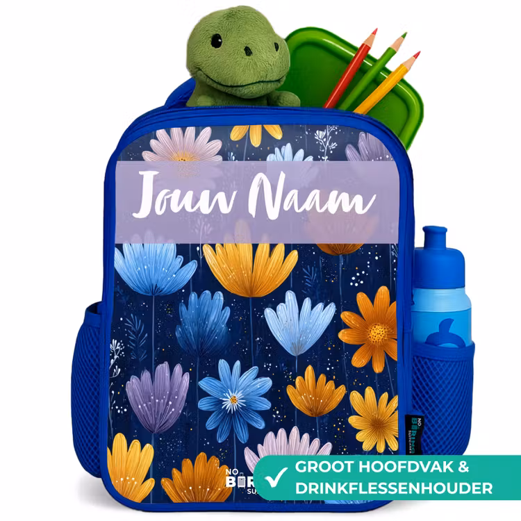 Bloemen - Patroon - Blauw Kinderrugzak - Blauw middel -inhoud_NL