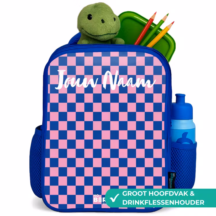 Blokjes - Blauw - Roze Kinderrugzak - Blauw middel -inhoud_NL