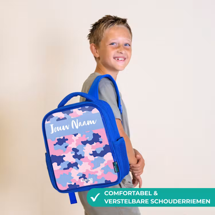 Camouflage - Roze - Blauw Kinderrugzak - Blauw middel -sfeer3_NL