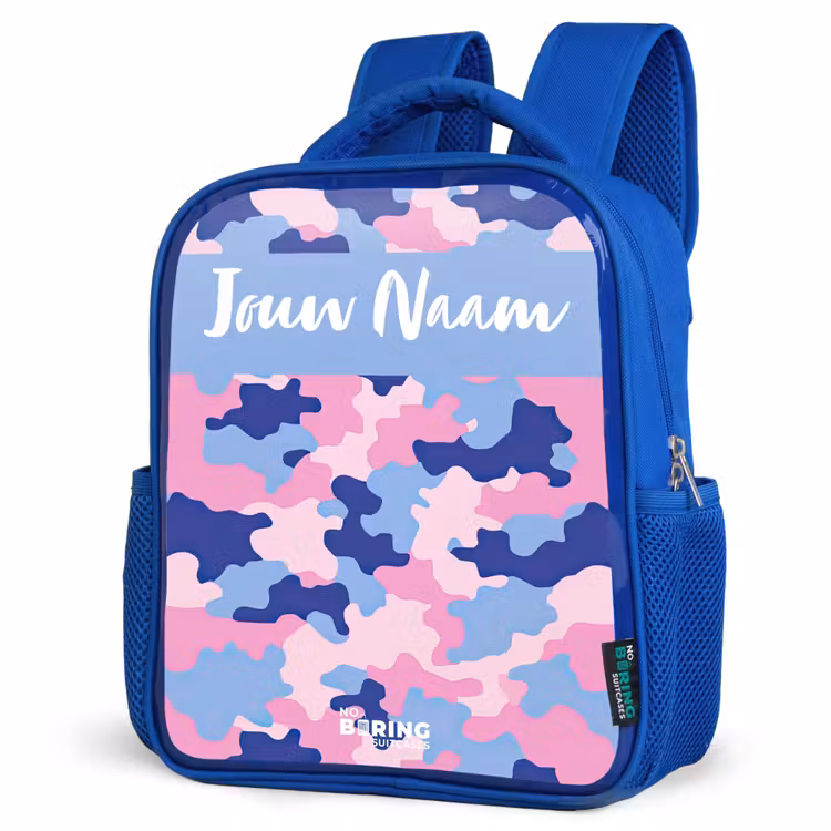 Camouflage - Roze - Blauw Kinderrugzak - Blauw middel -schuin