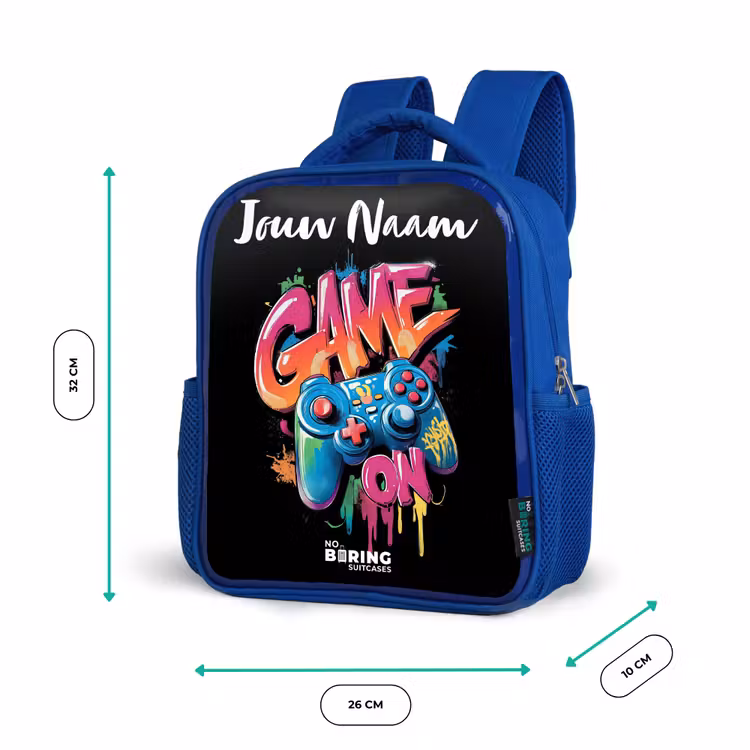 Controller - Game - Graffiti - Tekst Kinderrugzak - Blauw middel -productfoto_formaten