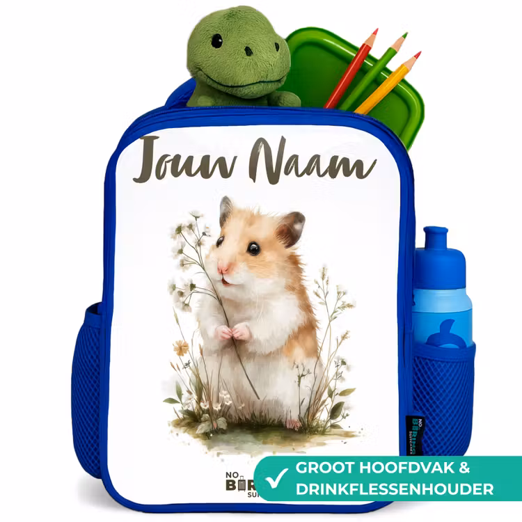 Dier - Natuur - Hamster Kinderrugzak - Blauw middel -inhoud_NL