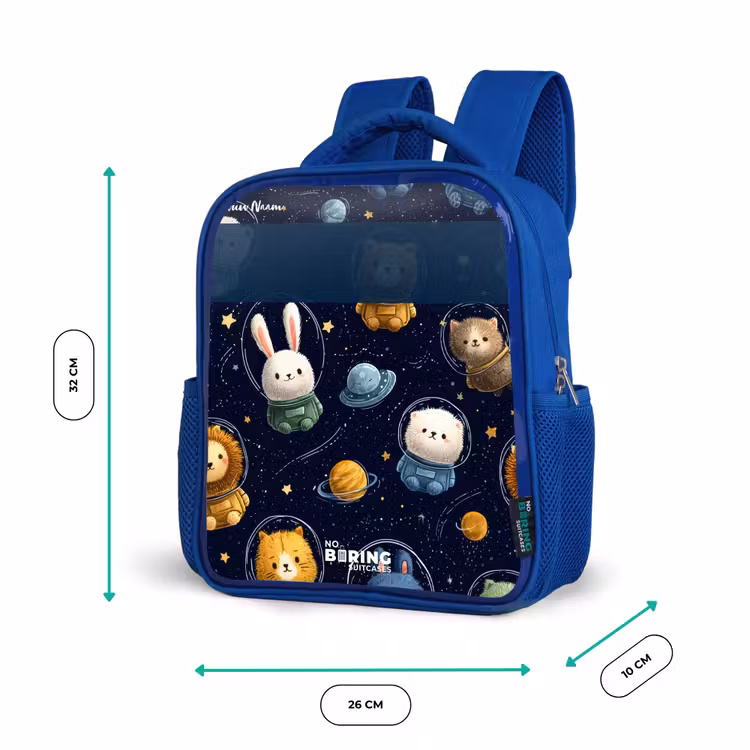 Dieren - Astronaut - Planeten - Sterren Kinderrugzak - Blauw middel -productfoto_formaten