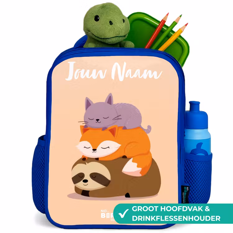 Dieren - Slapen - Samen Kinderrugzak - Blauw middel -inhoud_NL