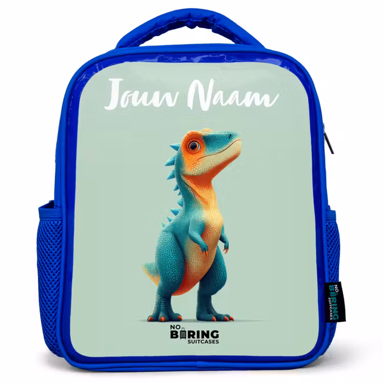 Dino - Dier - Groen - Oranje Kinderrugzak - Blauw middel -3d