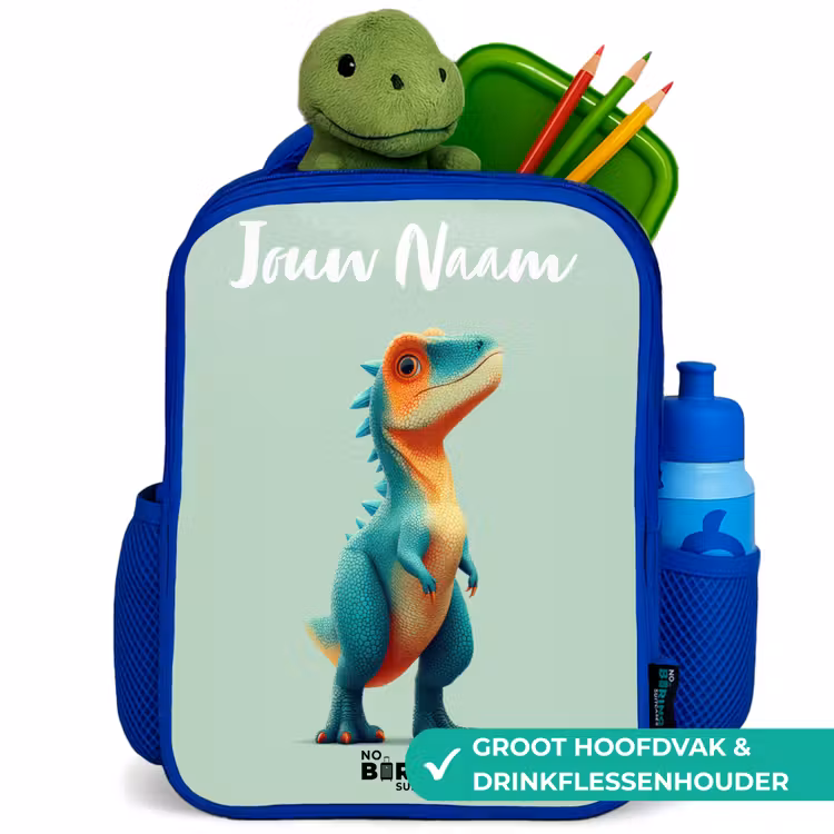 Dino - Dier - Groen - Oranje Kinderrugzak - Blauw middel -inhoud_NL