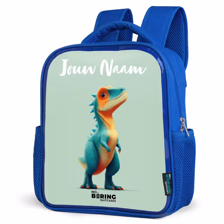 Dino - Dier - Groen - Oranje Kinderrugzak - Blauw middel -schuin