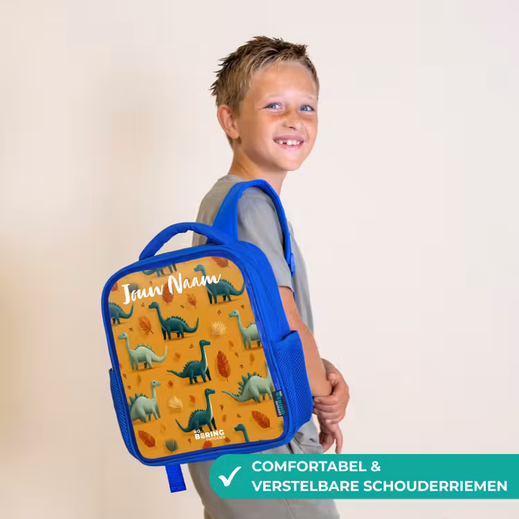 Dino - Dieren - Patroon Kinderrugzak - Blauw middel -sfeer3_NL