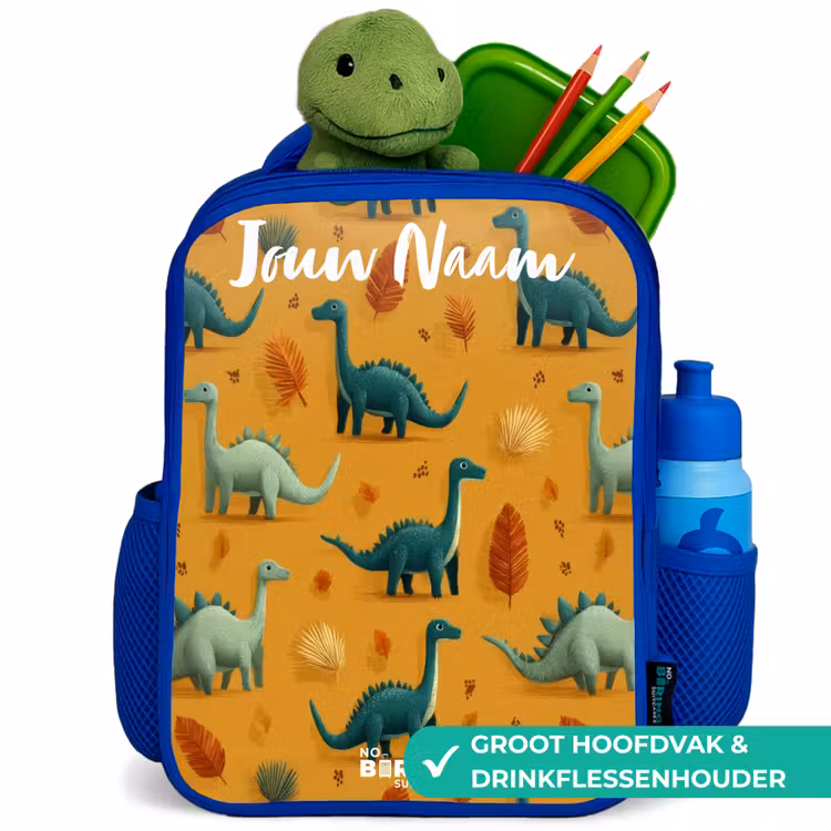 Dino - Dieren - Patroon Kinderrugzak - Blauw middel -inhoud_NL
