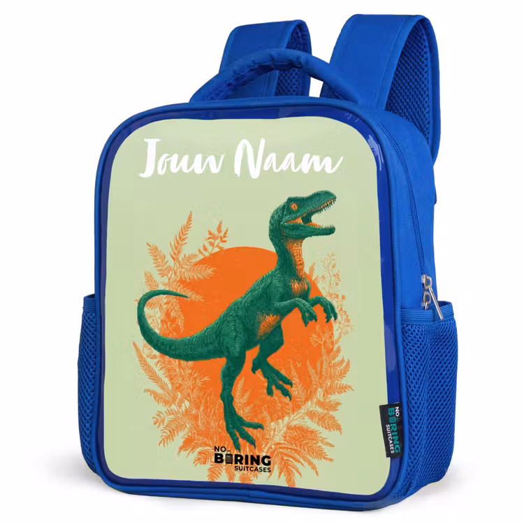 Dino - Natuur - Groen Kinderrugzak - Blauw middel -schuin