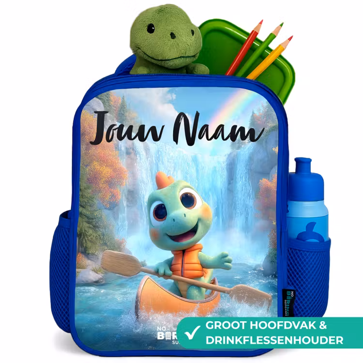 Dino - Natuur - Waterval Kinderrugzak - Blauw middel -inhoud_NL