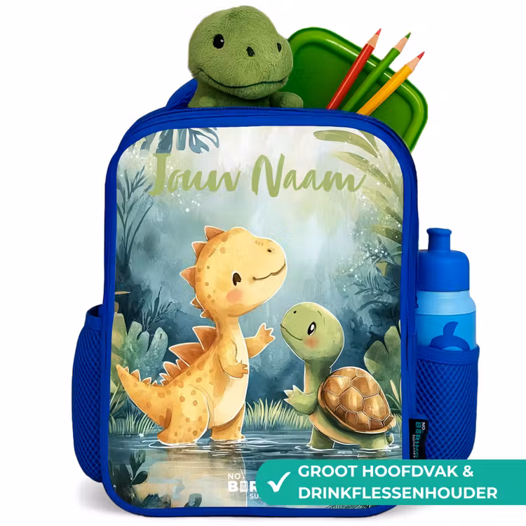 Dino - Schildpad - Jungle Kinderrugzak - Blauw middel -inhoud_NL