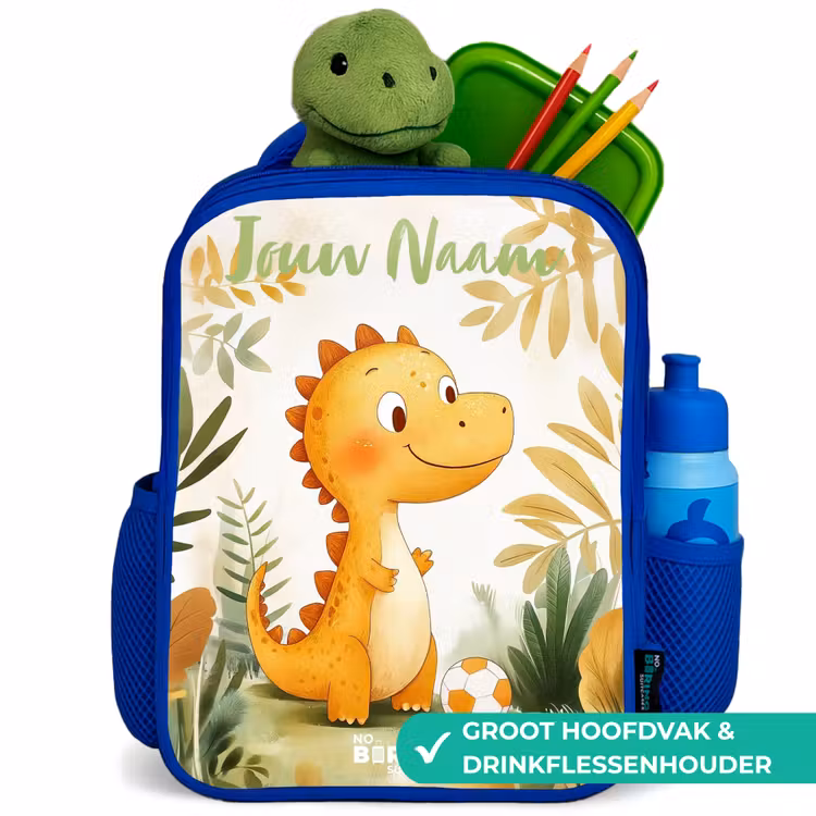 Dino - Voetbal - Oranje Kinderrugzak - Blauw middel -inhoud_NL