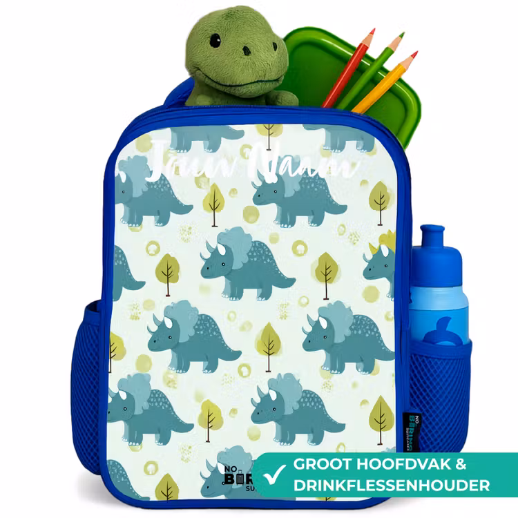 Dinos - Patroon - Natuur Kinderrugzak - Blauw middel -inhoud_NL