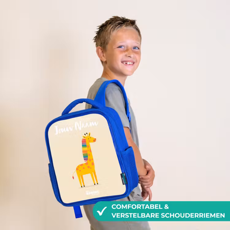 Giraffe - Dier - Kleurrijk Kinderrugzak - Blauw middel -sfeer3_NL