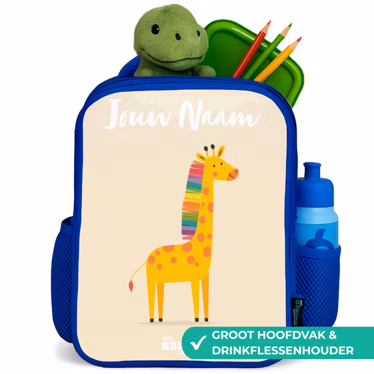 Giraffe - Dier - Kleurrijk Kinderrugzak - Blauw middel -inhoud_NL