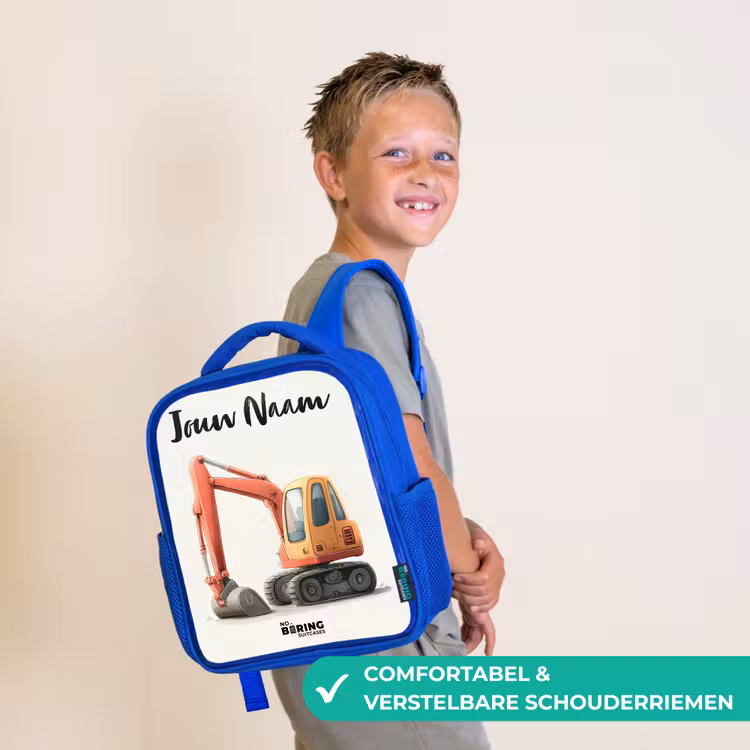 Graafmachine - Getekend - Oranje Kinderrugzak - Blauw middel -sfeer3_NL