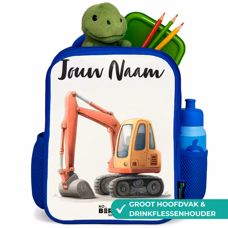 Graafmachine - Getekend - Oranje Kinderrugzak - Blauw middel -inhoud_NL