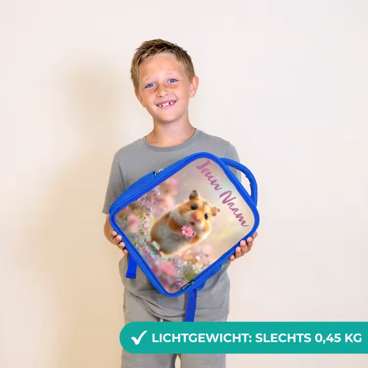 Hamster - Bloem - Natuur - Dier Kinderrugzak - Blauw middel -sfeer1_NL