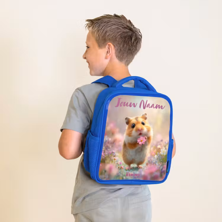 Hamster - Bloem - Natuur - Dier Kinderrugzak - Blauw middel -sfeer2