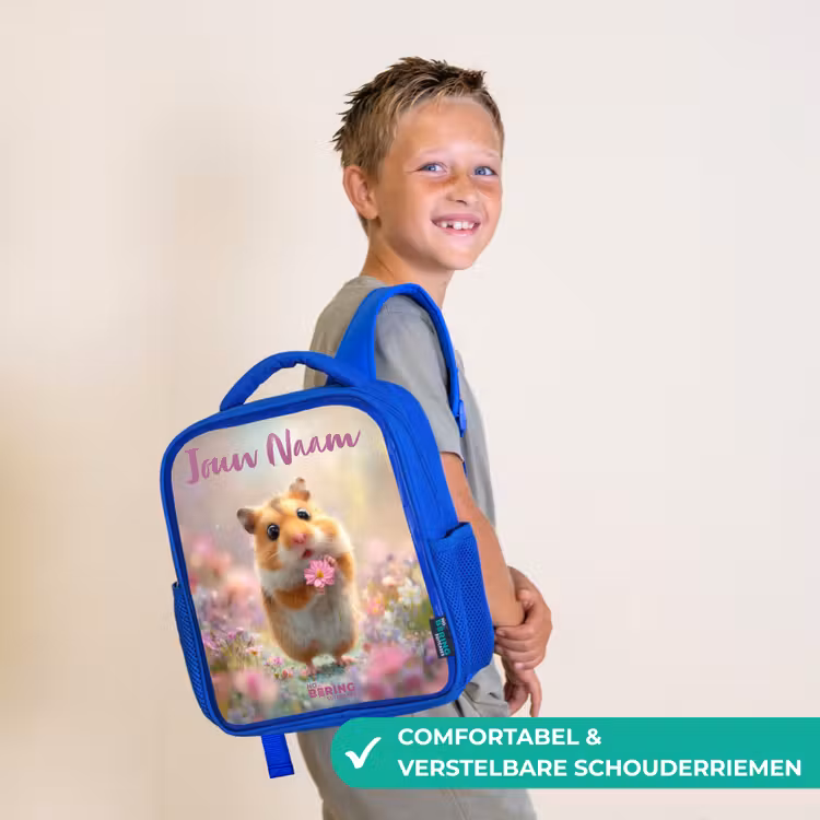Hamster - Bloem - Natuur - Dier Kinderrugzak - Blauw middel -sfeer3_NL