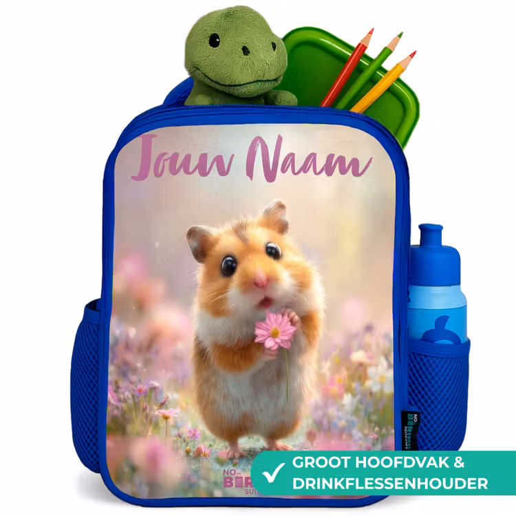 Hamster - Bloem - Natuur - Dier Kinderrugzak - Blauw middel -inhoud_NL