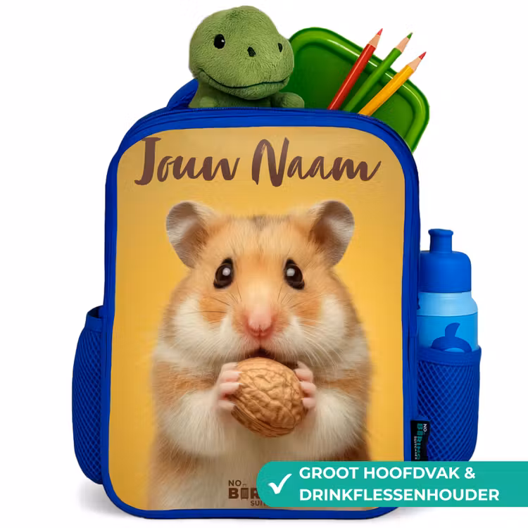 Hamster - Walnoot - Dier Kinderrugzak - Blauw middel -inhoud_NL