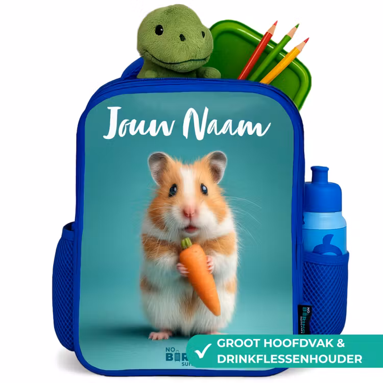 Hamster - Wortel - Dier Kinderrugzak - Blauw middel -inhoud_NL