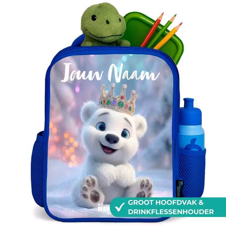 Ijsbeer - Kroon - Winter Kinderrugzak - Blauw middel -inhoud_NL