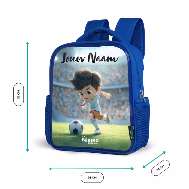 Jongen - Voetbal - Stadion - Zonlicht Kinderrugzak - Blauw middel -productfoto_formaten