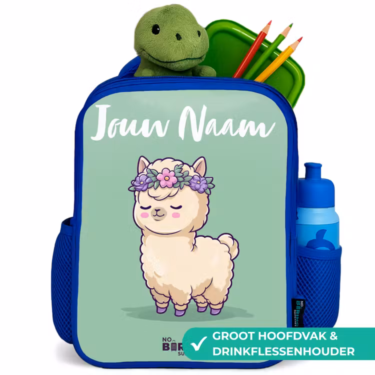 Kawai - Alpaca - Groen Kinderrugzak - Blauw middel -inhoud_NL