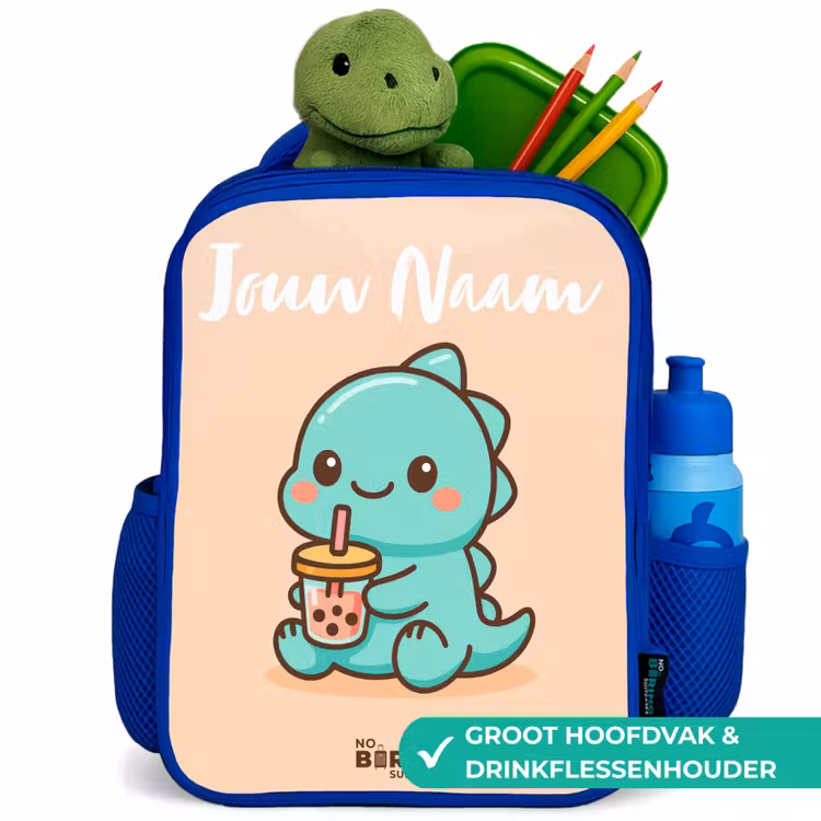 Kawai - Dino - Bubbletea Kinderrugzak - Blauw middel -inhoud_NL
