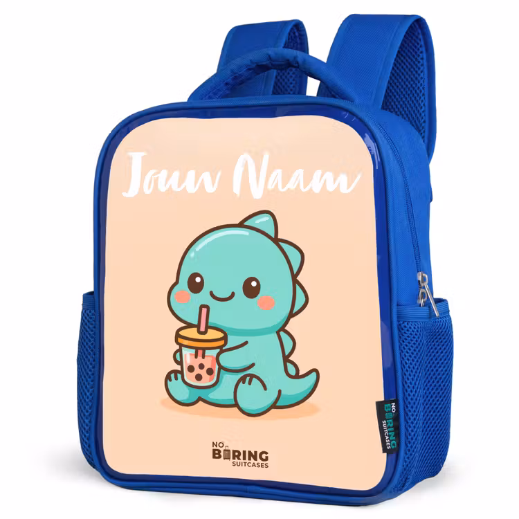 Kawai - Dino - Bubbletea Kinderrugzak - Blauw middel -schuin