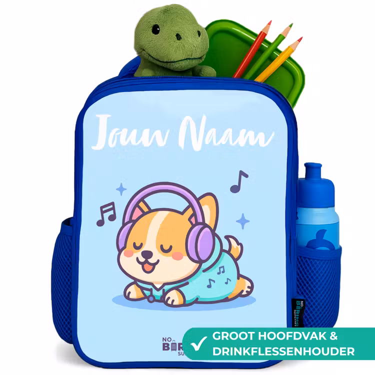 Kawai - Hond - Muziek Kinderrugzak - Blauw middel -inhoud_NL